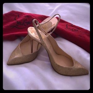 christian louboutin 41 1/2 Gold Sparkle Sling Back